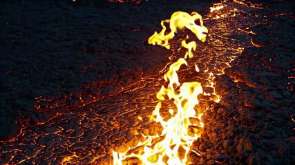 Wall Mural - a close up of a fire on a rocky road at night
