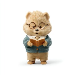 Poster - Adorable Animated Character Reading a Book While Dressed in a Cozy Sweater and Glasses, Perfect for Illustrating Themes of Knowledge, Learning, and Friendship