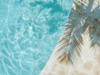 © Koin - high definition visual of Top down view of a swimming pool background with a water ring and palm shadow visible on the travertine stone perfect for copy space images high detail 8k