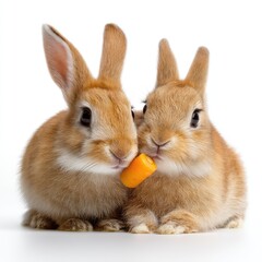 Poster - Two adorable rabbits sharing a carrot snack, showcasing their playful nature and charming features in a bright and clean setting, perfect for animal lovers and pet enthusiasts.