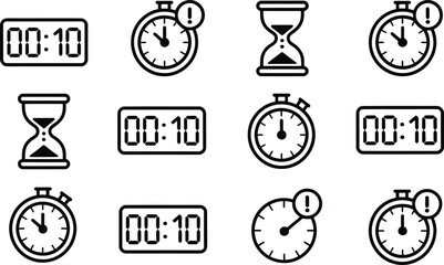 Poster - Collection of time icons featuring clocks hourglasses timers digital displays and alert symbols
