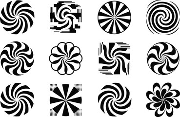 Poster - Diverse collection of abstract spiral geometric shapes in black and white design elements