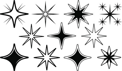 Poster - Collection of black and white starburst shapes for elegant design elements and decorative purposes