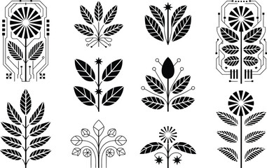 Poster - Elegant black and white floral and foliage vector illustrations set for modern design projects