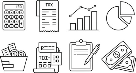 Poster - Financial icons collection featuring calculator tax receipt chart graphs dollars and accounting elements