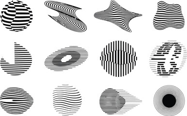 Poster - Abstract geometric shapes with black and white optical illusion line art design