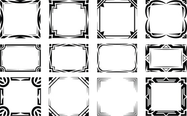 Poster - Collection of black and white decorative frame designs for artistic invitations and announcements