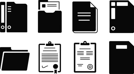 Poster - Black and white minimalist icons of office documents, files, and folders for business design
