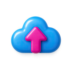 Poster - 3D Render of a Pink Arrow Uploading to a Blue Cloud Icon on a Gray Background