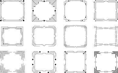 Poster - Collection of twelve elegant geometric frame designs with decorative corner elements in black and white