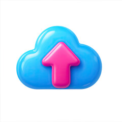 Poster - 3D Render of a Pink Arrow Uploading to a Glossy Blue Cloud Icon