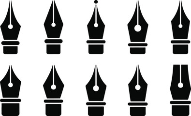 Poster - Various stylized black and white fountain pen nib designs for writing and creative inspiration
