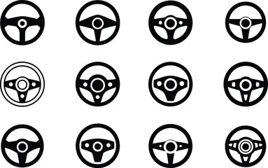 Poster - Collection of modern steering wheel icons in different designs perfect for transportation and automobile themes