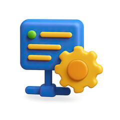 Poster - 3D Render of Blue and Yellow Settings Icon with Glowing Neon Effect