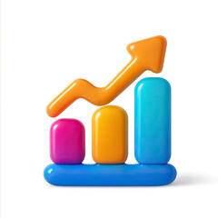 Poster - 3D Render of Colorful Glowing Bar Graph Showing Upward Trend