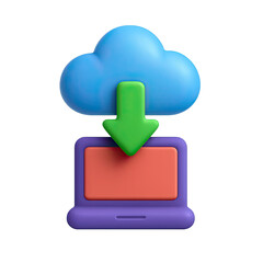 Poster - 3D Render of Data Download Blue Cloud to Purple Laptop
