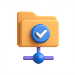 Poster - 3D Render of Orange Folder Icon with Blue Check Mark and Network Connection