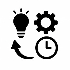 Poster - Black and White Icons of Idea, Gear, Clock and Upward Arrow Representing Process and Time Management
