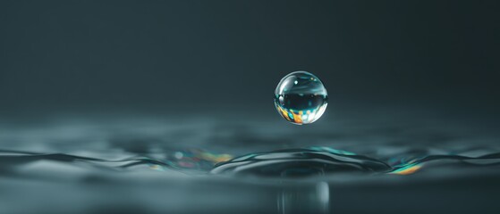Poster - Droplet impact on water surface close-up macro photography calm setting aesthetic view fluid dynamics concept