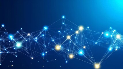 Fototapete - Abstract Blue Network Design With Glowing Points