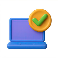 Poster - Blue Laptop with Orange Checkmark 3D Illustration
