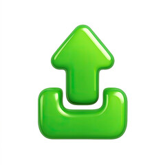 Poster - Bright Green Glossy Upload Arrow Icon on Transparent Background