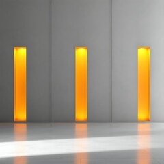 Canvas Print - gray wall interior design three illuminated orange vertical recesses bright minimalist modern