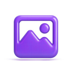 Poster - Glossy Purple 3D Image Icon with Mountains and Sun
