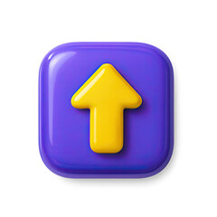 Poster - Glossy Purple Square Button with Yellow 3D Up Arrow Icon