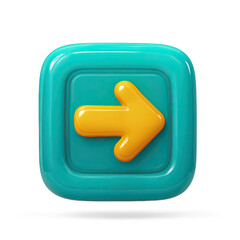 Poster - Glossy Teal Square Button with Yellow Right Arrow 3D Icon