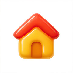 Poster - Glossy Yellow and Red 3D House Icon on Dark Background