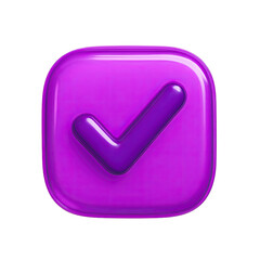 Poster - Glowing Purple 3D Check Mark Icon on Square Button