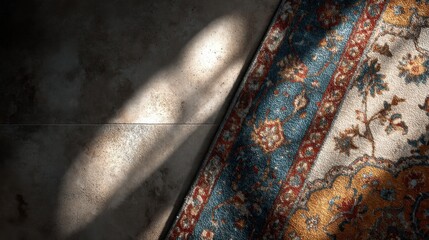 Fototapete - artistic sunlight on vintage rug, clean background wall 