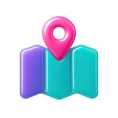 Poster - Neon Glowing 3D Map Icon with Pink Marker