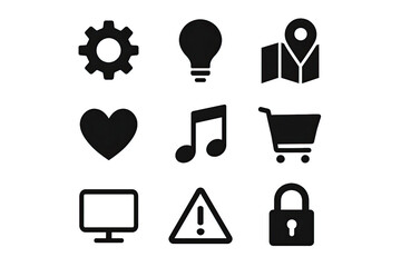 Poster - Nine Black Glyph Icons on White Background
