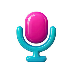 Poster - Pink and Blue Glossy 3D Microphone Icon on Transparent Background