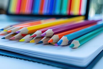 Poster - Ultra Hd Visual of a Laptop is Open to a Page with a Colorful Pencils on it
