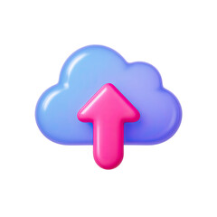 Poster - Pink Arrow Uploading to Blue 3D Cloud Icon on Gray Background