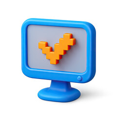 Poster - Pixel Art Check Mark on Blue Computer Monitor 3D Render