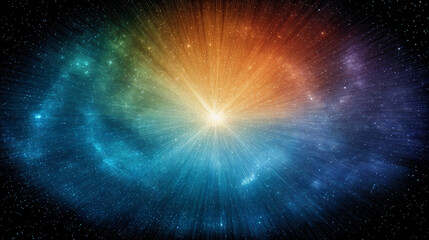 Wall Mural - Vibrant cosmic explosion radiating light and color in a deep space setting with twinkling stars scattered in the background