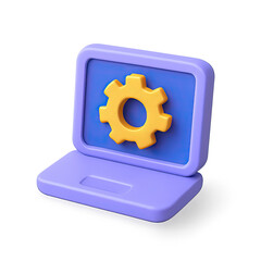 Poster - Purple 3D Laptop with Yellow Gear Icon on Screen