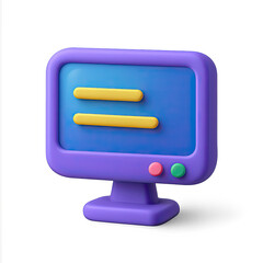 Poster - Purple 3D Monitor with Yellow Menu Icons on Dark Background