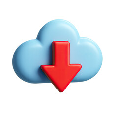 Poster - Red Arrow Downloading from Blue 3D Cloud Icon