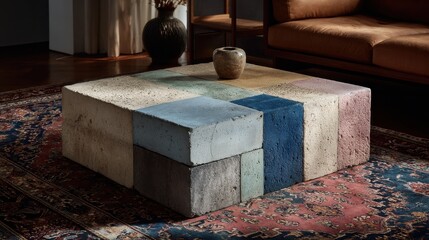 Fototapete - concrete block podium on multi-colored traditional rug