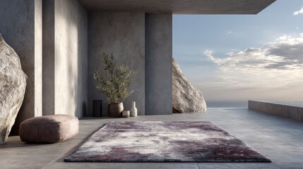 Fototapete - cultural rug resting in light on smooth minimalist surface 