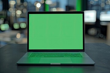 Poster - High Resolution Visual of Chroma Key Green Screen Laptop