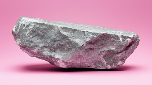 Gray Pixelated Rock on Pink Background