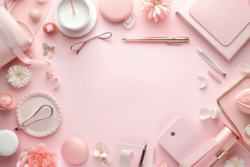 Poster - High Definition View of High Angle Pink Items on Desk