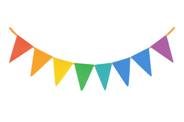 Poster - Brightly colored triangular party flags strung together, creating a festive atmosphere against a transparent backdrop