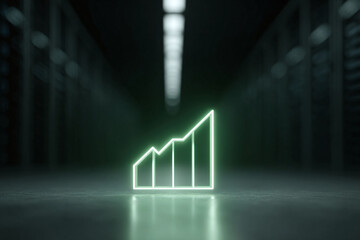Poster - Vibrant glowing graph in a server room, symbolizing growth, positive trends, or success in technology, finance, or business.  Modern, clean, and conceptually powerful.